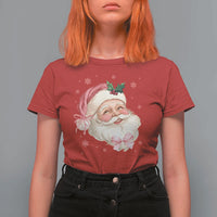 Christmas Coquette Pink Santa Bow T Shirt For Women - Wonder Print Shop