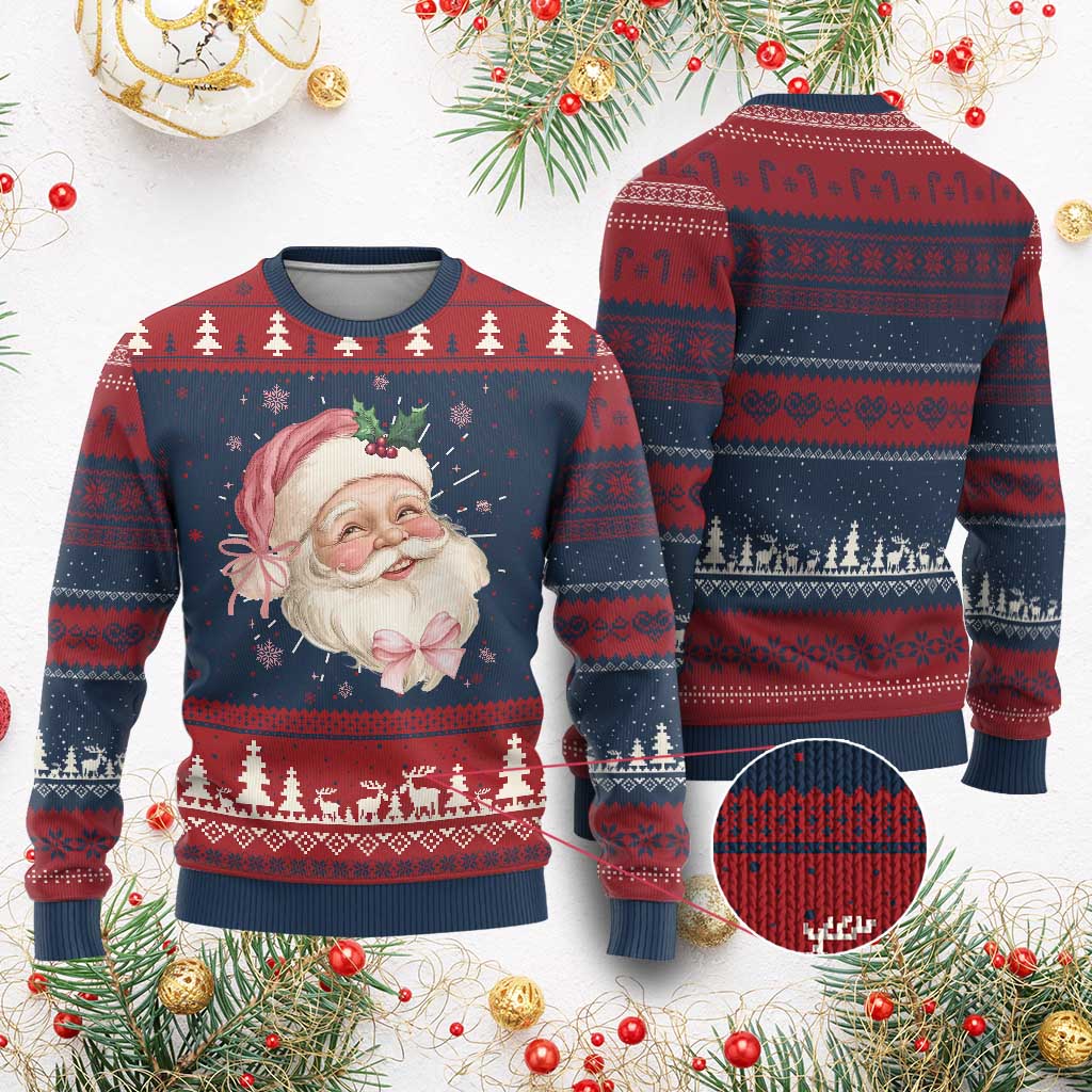 Christmas Coquette Pink Santa Bow Ugly Christmas Sweater - Wonder Print Shop