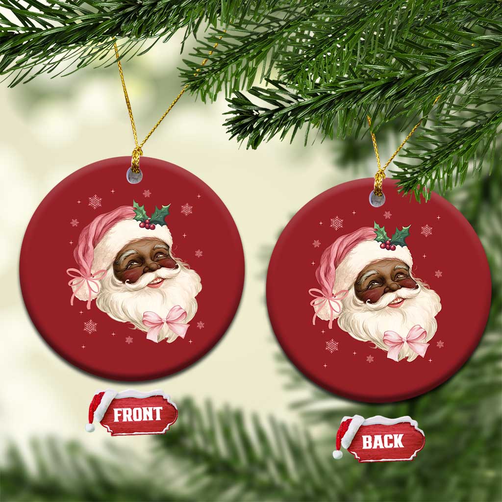 Xmas Coquette Pink Black Santa Bow Christmas Ornament - Wonder Print Shop