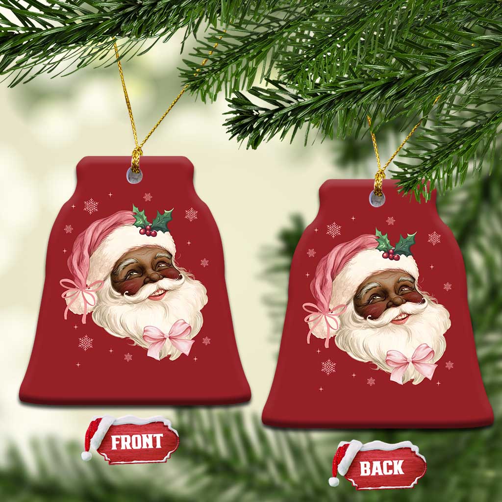 Xmas Coquette Pink Black Santa Bow Christmas Ornament - Wonder Print Shop
