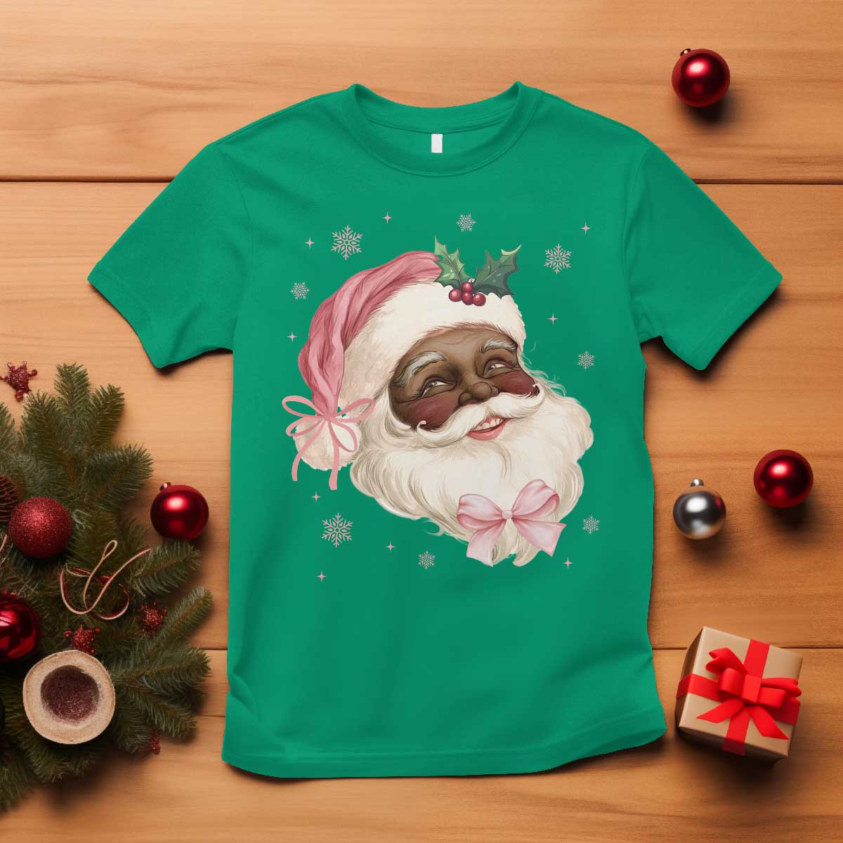 Christmas Coquette Pink Black Santa Bow T Shirt - Wonder Print Shop