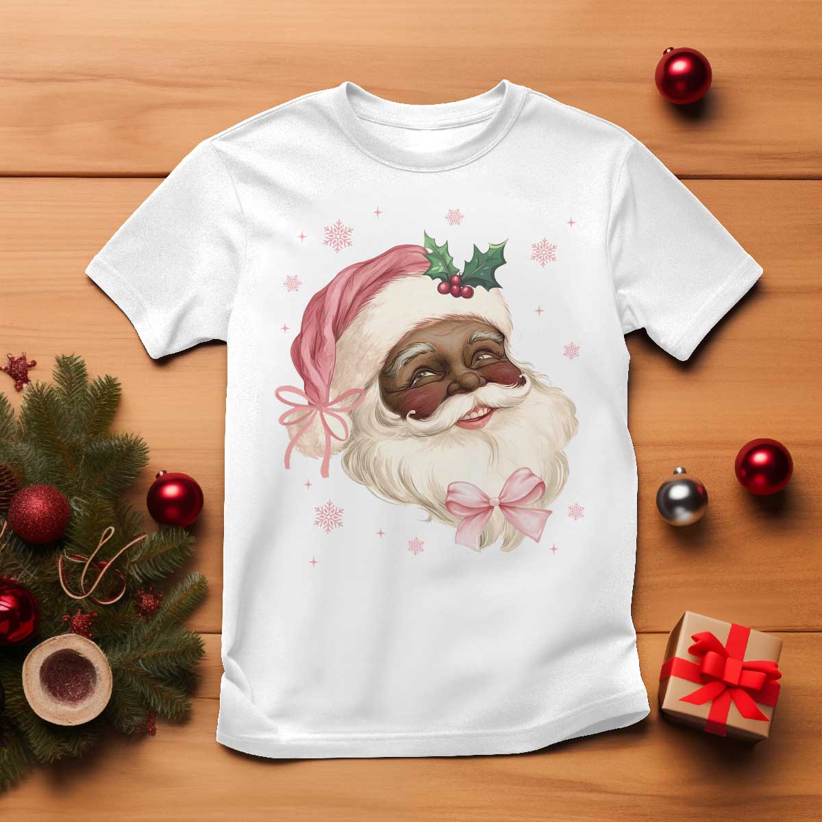 Christmas Coquette Pink Black Santa Bow T Shirt - Wonder Print Shop