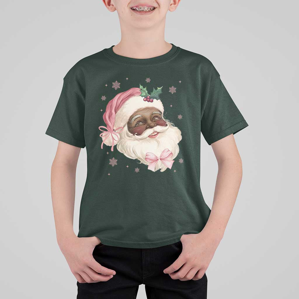 Christmas Coquette Pink Black Santa Bow T Shirt For Kid - Wonder Print Shop