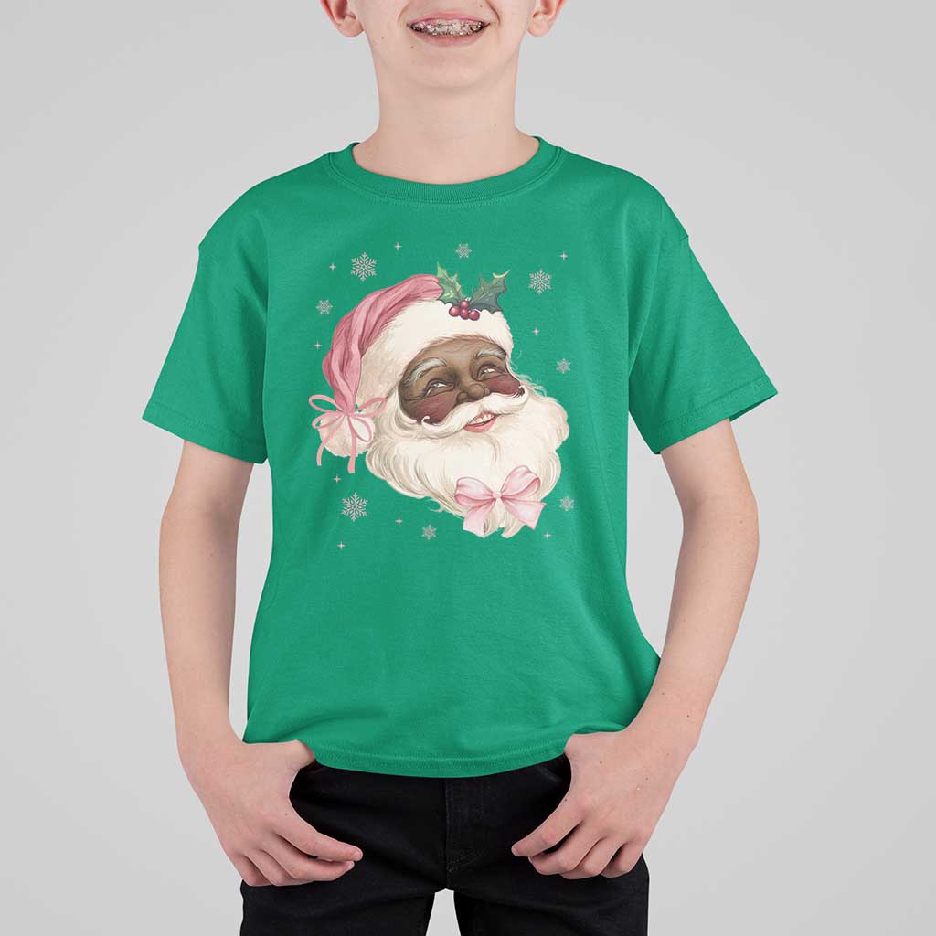 Christmas Coquette Pink Black Santa Bow T Shirt For Kid - Wonder Print Shop