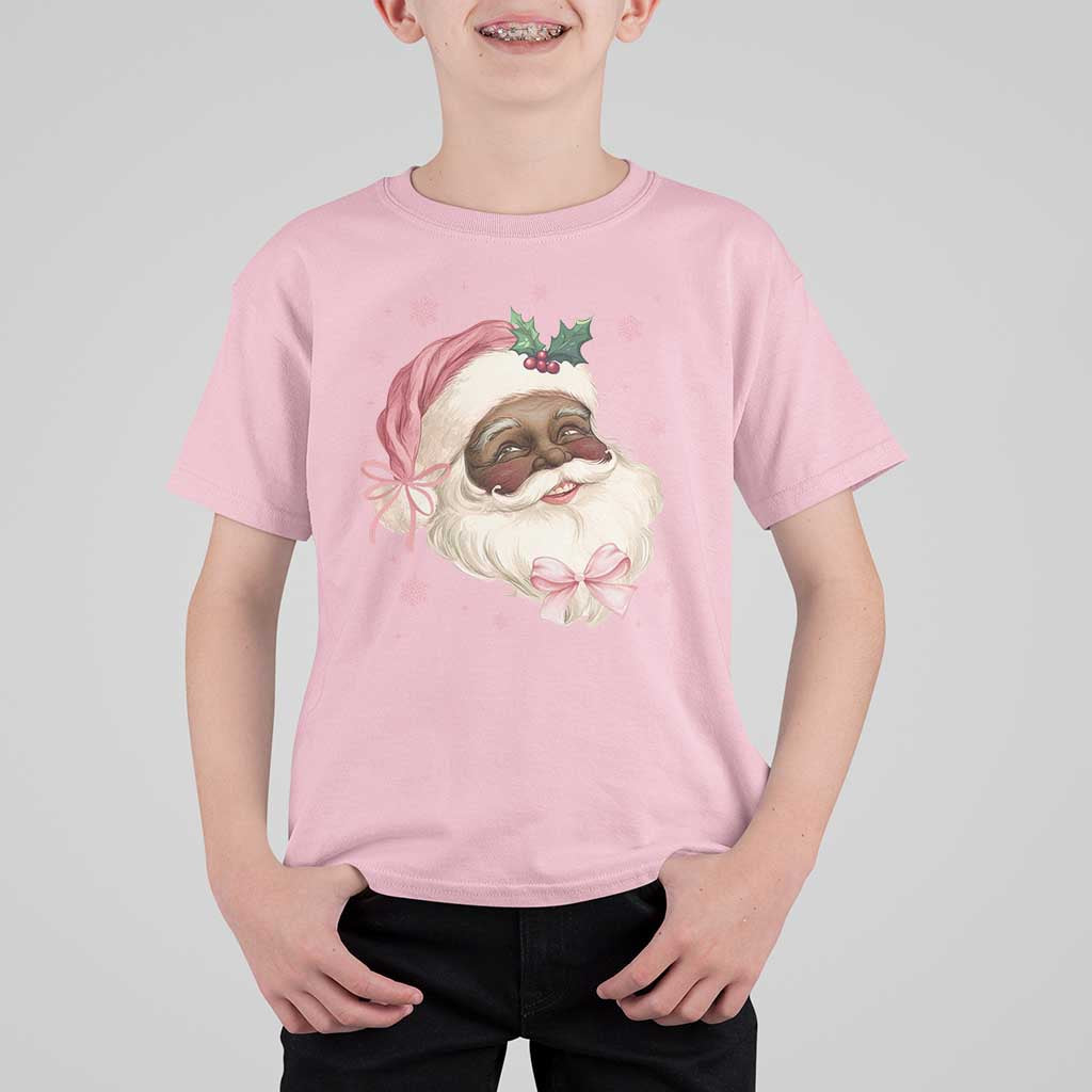 Christmas Coquette Pink Black Santa Bow T Shirt For Kid - Wonder Print Shop