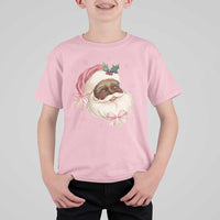Christmas Coquette Pink Black Santa Bow T Shirt For Kid - Wonder Print Shop