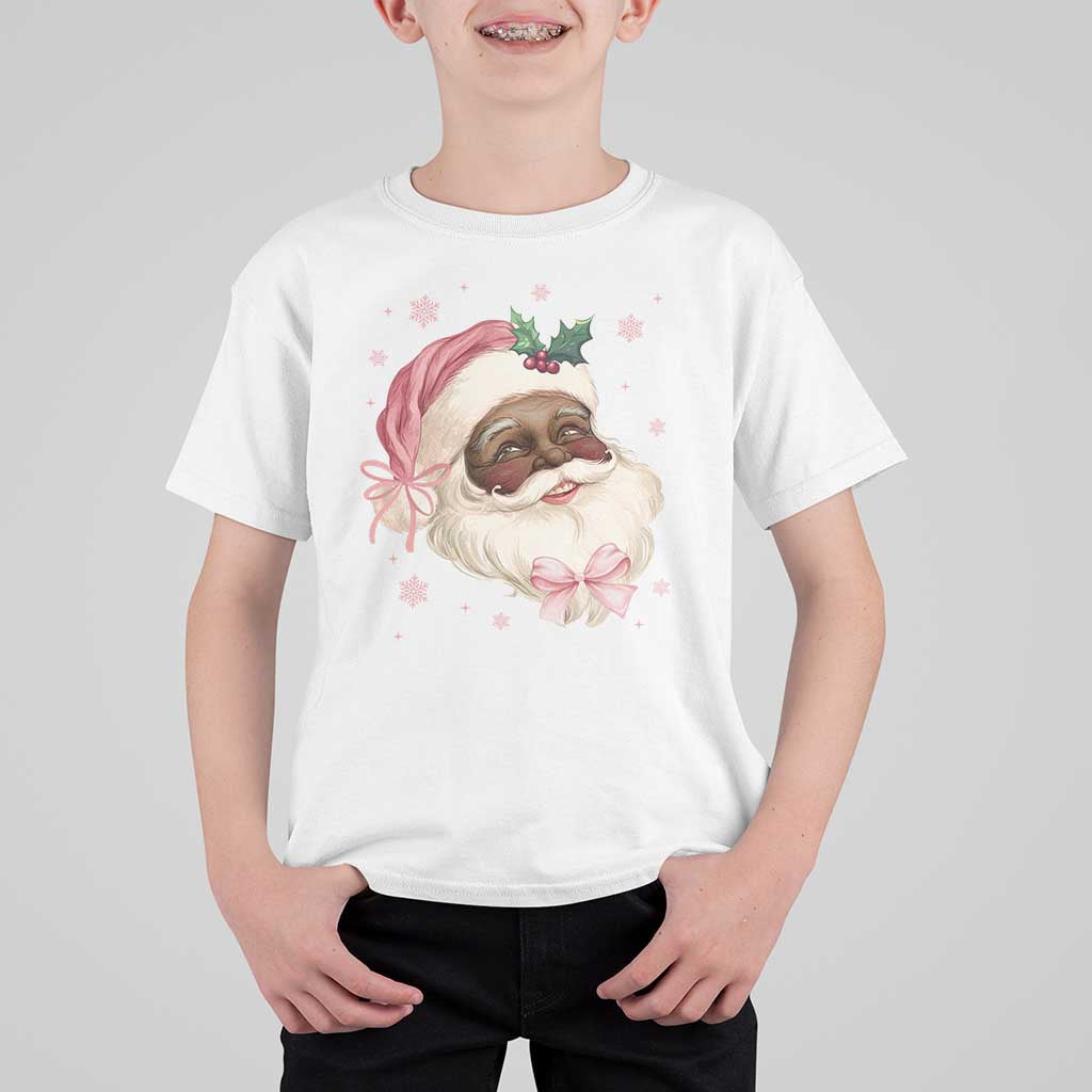 Christmas Coquette Pink Black Santa Bow T Shirt For Kid - Wonder Print Shop