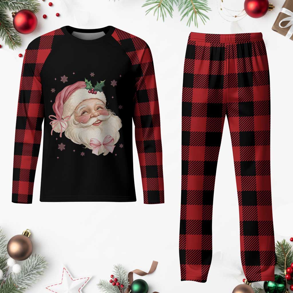 Xmas Coquette Pink Santa Bow Plaid Pajama Set - Wonder Print Shop