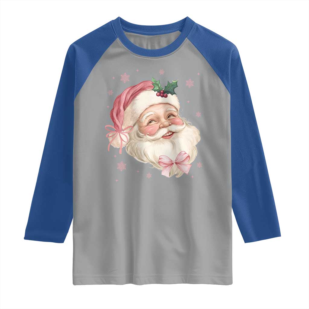 Christmas Coquette Pink Santa Bow Raglan Shirt - Wonder Print Shop