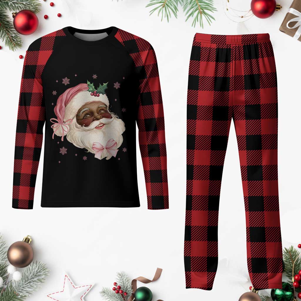 Xmas Coquette Pink Black Santa Bow Plaid Pajama Set - Wonder Print Shop