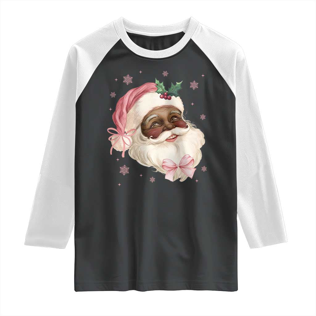Christmas Coquette Pink Black Santa Bow Raglan Shirt - Wonder Print Shop