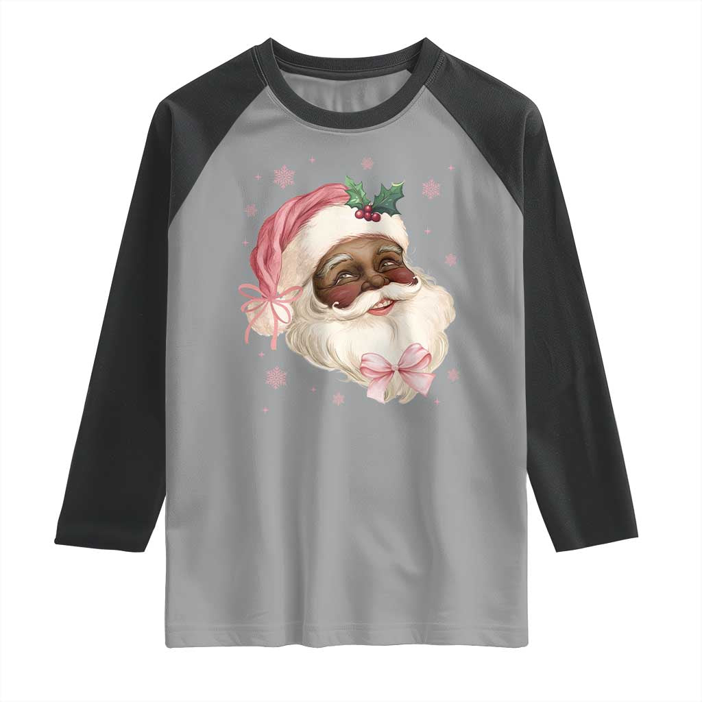 Christmas Coquette Pink Black Santa Bow Raglan Shirt - Wonder Print Shop