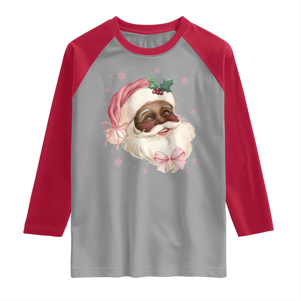 Christmas Coquette Pink Black Santa Bow Raglan Shirt - Wonder Print Shop