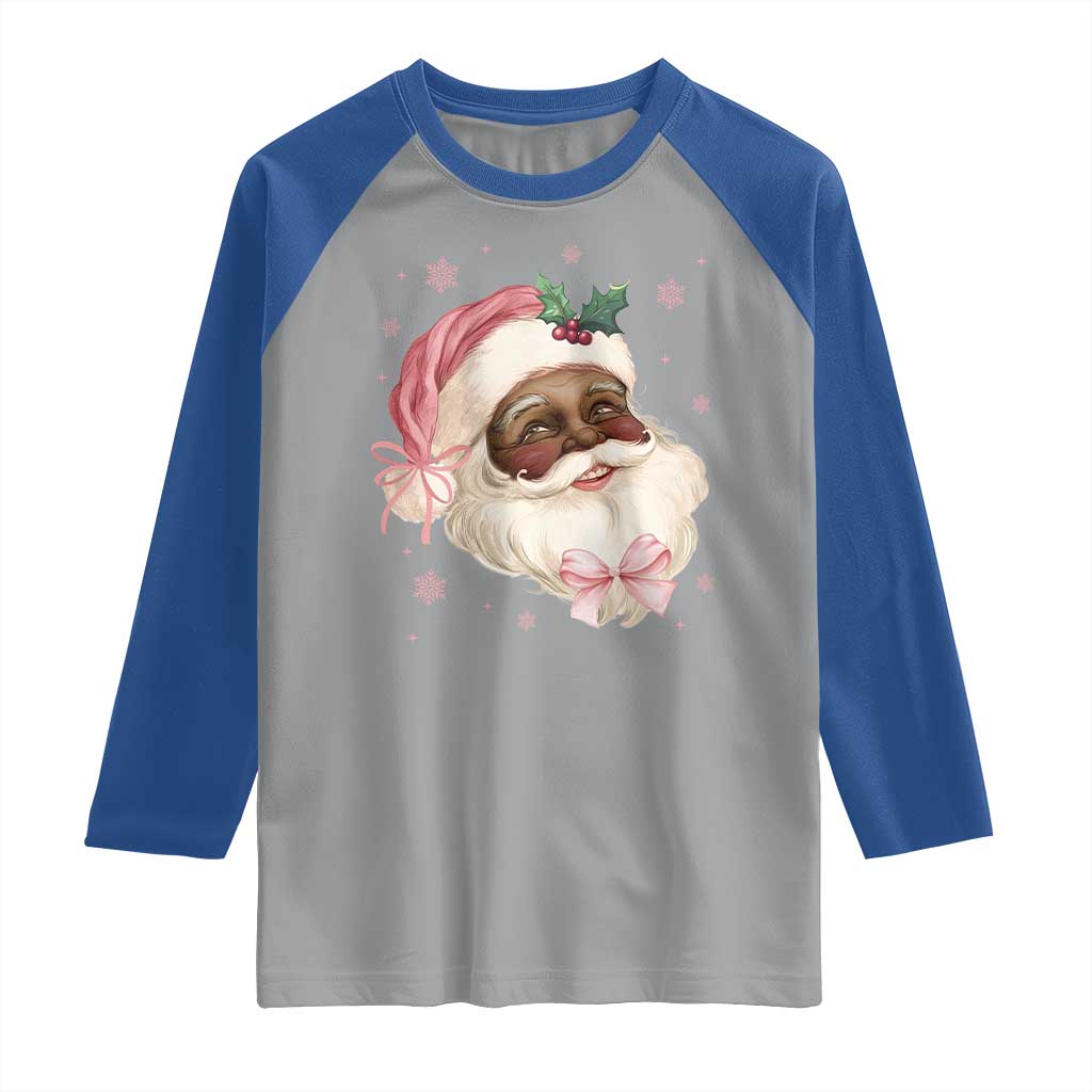 Christmas Coquette Pink Black Santa Bow Raglan Shirt - Wonder Print Shop