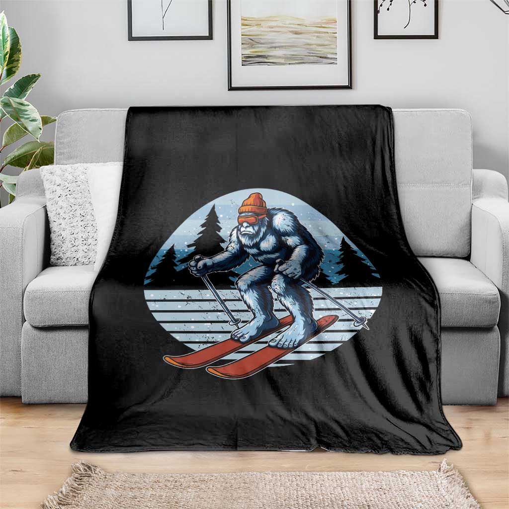 Funny Skiing Bigfoot Ski Winter Sport Yeti Snowboarder Skier Throw Blanket - Wonder Print Shop