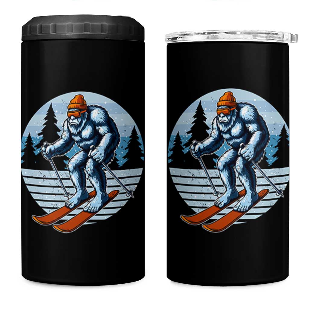 Funny Skiing Bigfoot Ski Winter Sport Yeti Snowboarder Skier 4 in 1 Can Cooler Tumbler - Wonder Print Shop