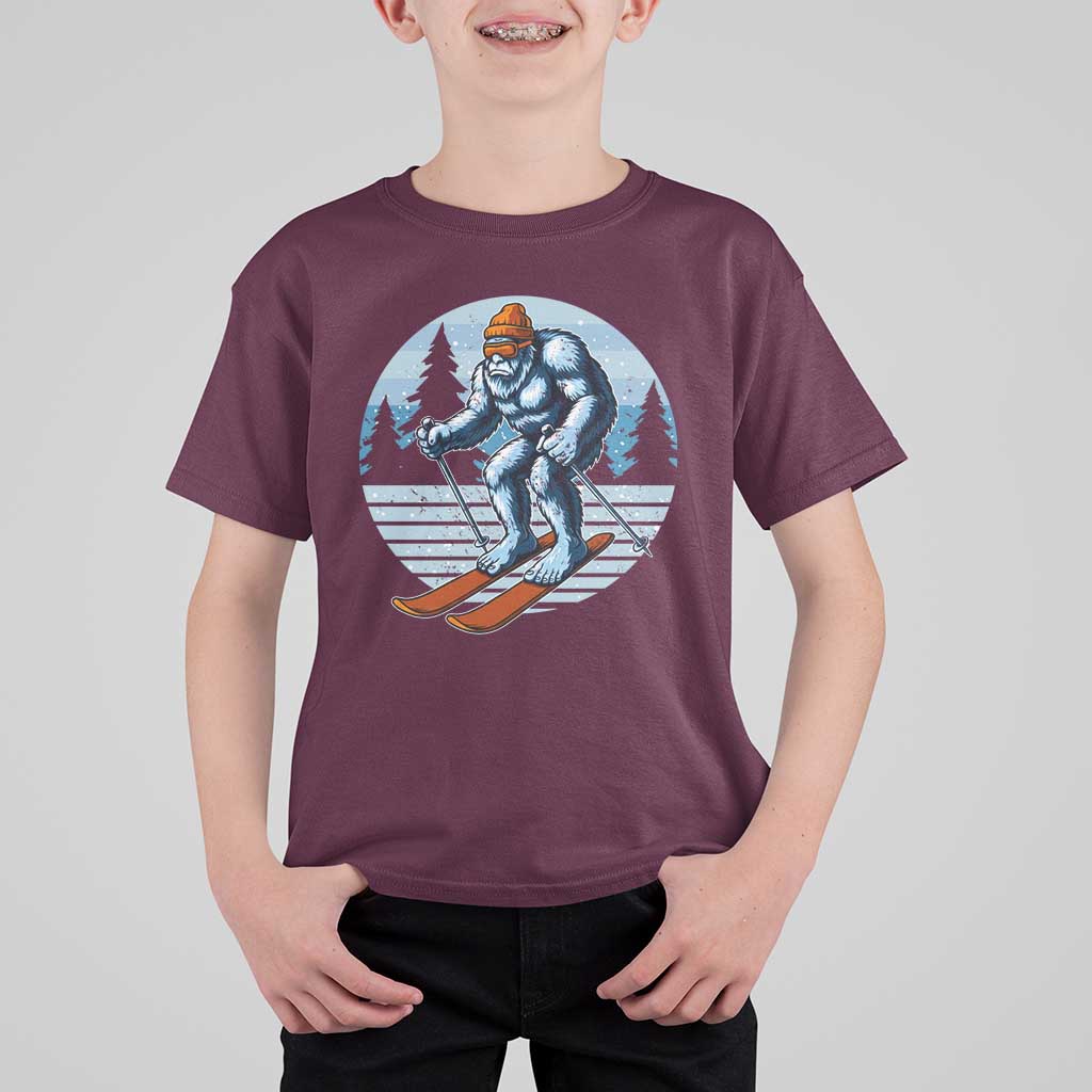 Funny Skiing Bigfoot Ski Winter Sport Yeti Snowboarder Skier T Shirt For Kid - Wonder Print Shop