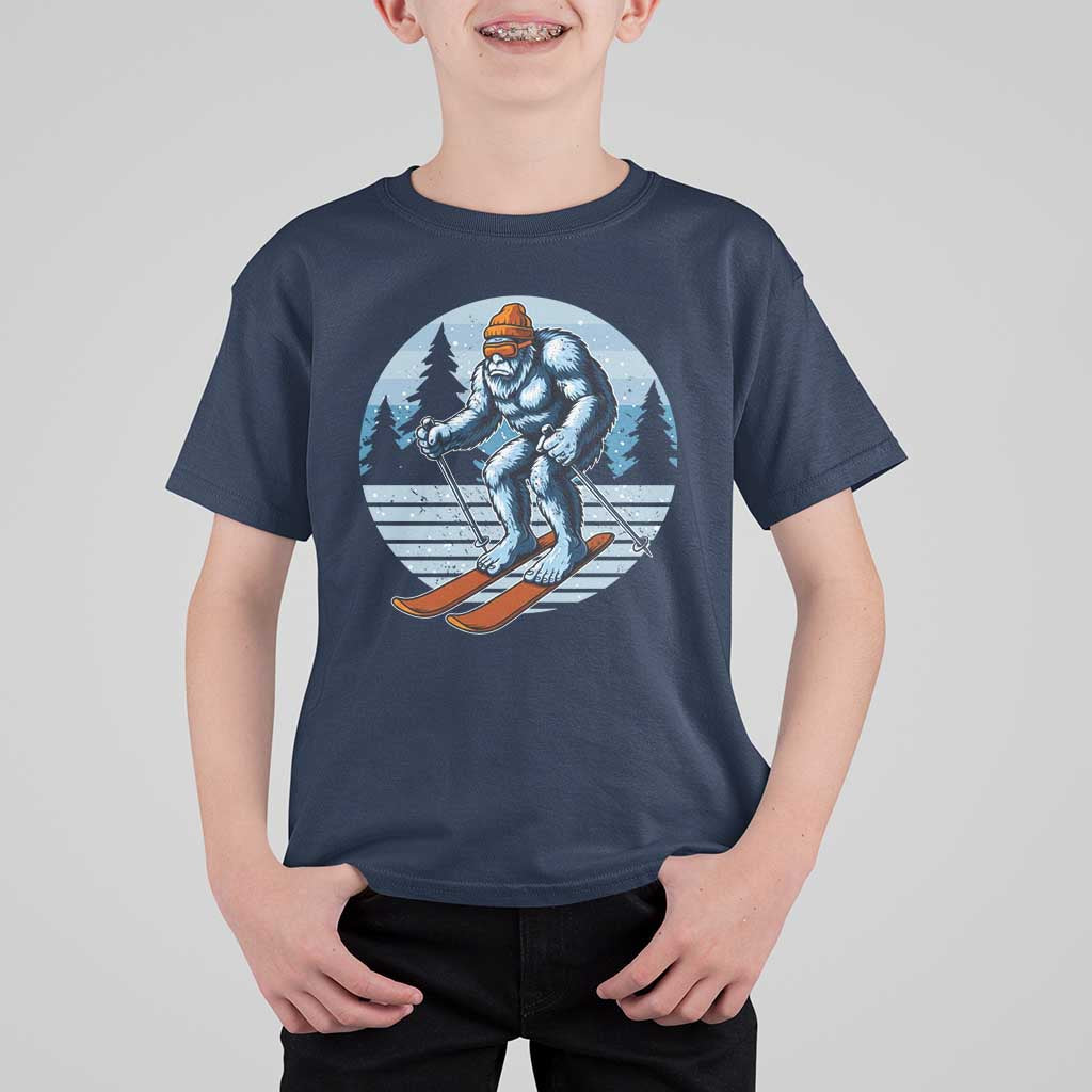 Funny Skiing Bigfoot Ski Winter Sport Yeti Snowboarder Skier T Shirt For Kid - Wonder Print Shop