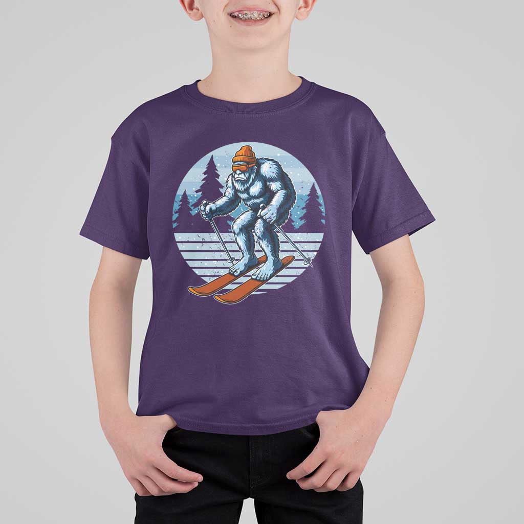 Funny Skiing Bigfoot Ski Winter Sport Yeti Snowboarder Skier T Shirt For Kid - Wonder Print Shop