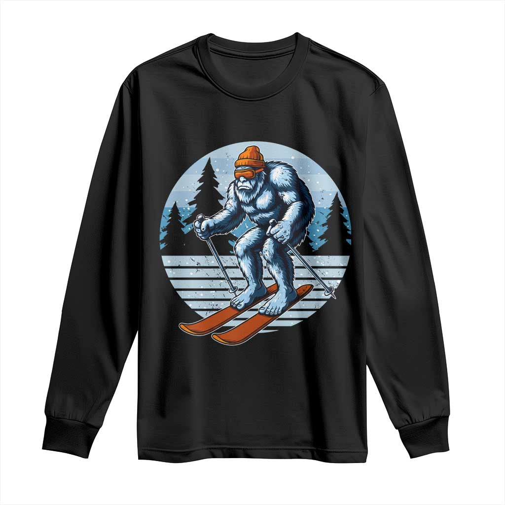Funny Skiing Bigfoot Ski Winter Sport Yeti Snowboarder Skier Long Sleeve Shirt - Wonder Print Shop