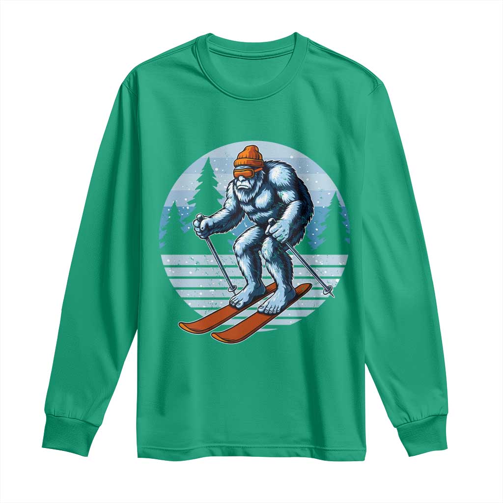 Funny Skiing Bigfoot Ski Winter Sport Yeti Snowboarder Skier Long Sleeve Shirt - Wonder Print Shop