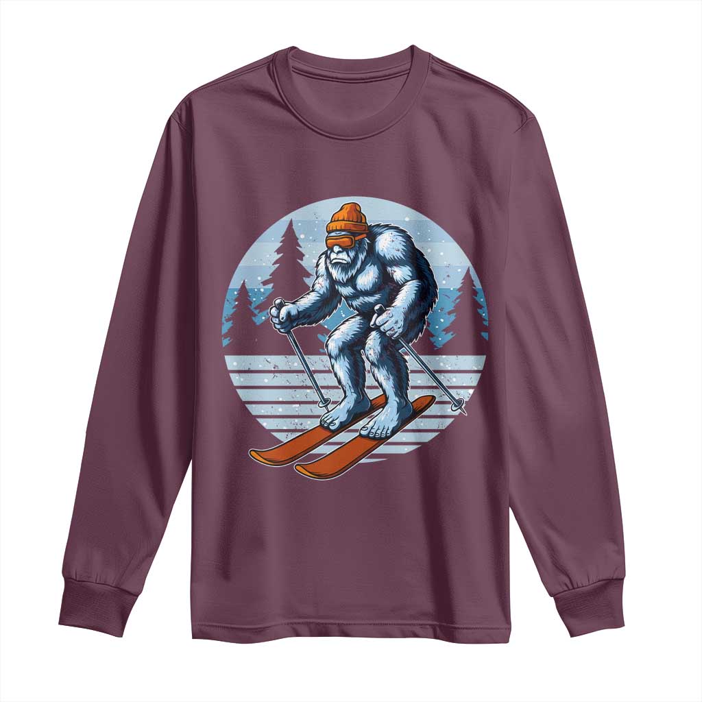 Funny Skiing Bigfoot Ski Winter Sport Yeti Snowboarder Skier Long Sleeve Shirt - Wonder Print Shop