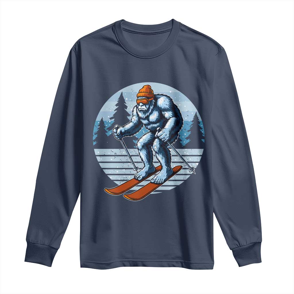Funny Skiing Bigfoot Ski Winter Sport Yeti Snowboarder Skier Long Sleeve Shirt - Wonder Print Shop