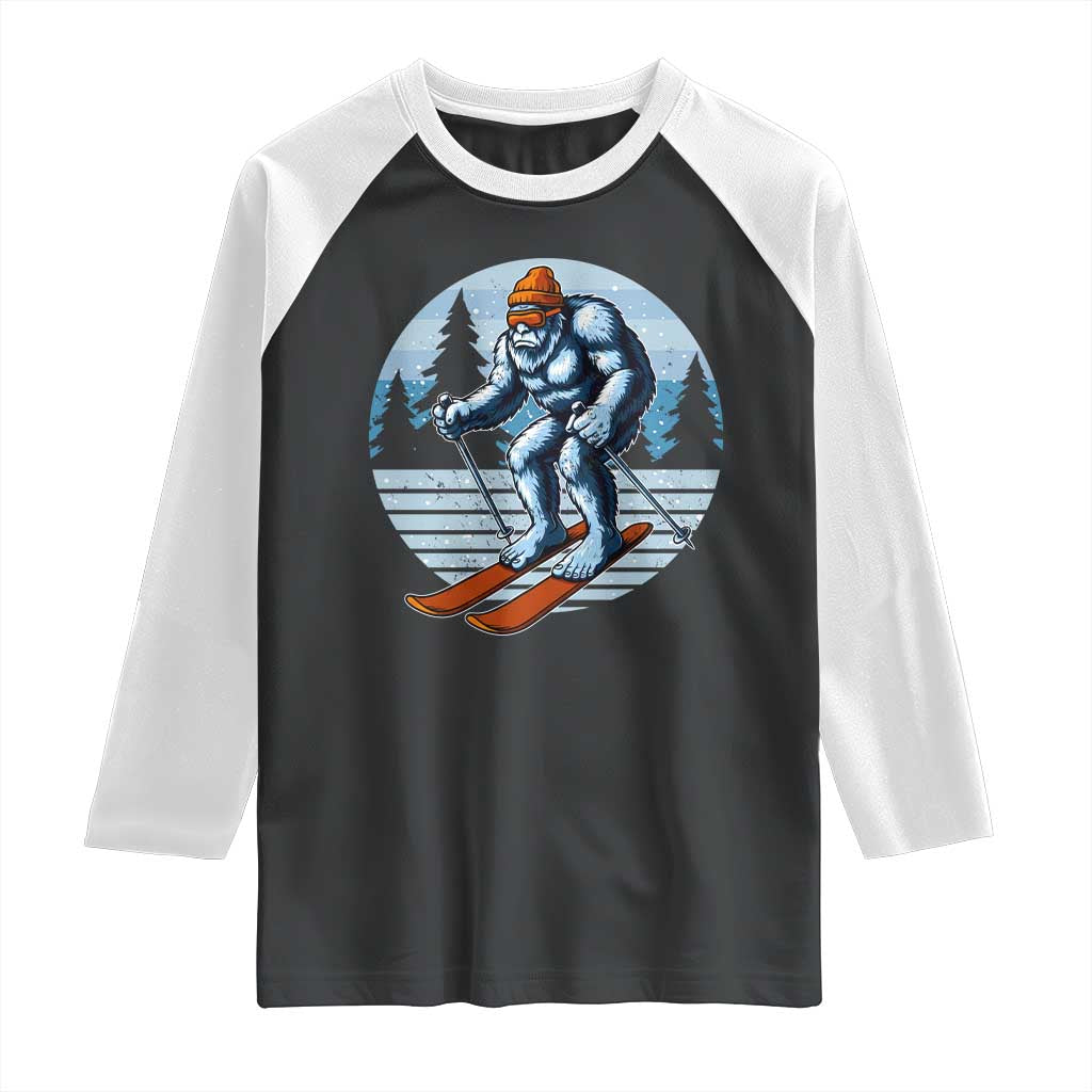 Funny Skiing Bigfoot Ski Winter Sport Yeti Snowboarder Skier Raglan Shirt - Wonder Print Shop