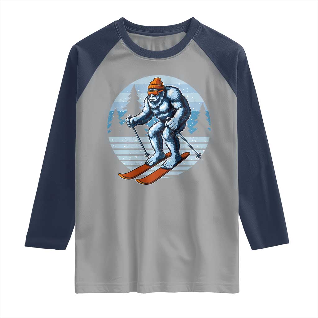 Funny Skiing Bigfoot Ski Winter Sport Yeti Snowboarder Skier Raglan Shirt - Wonder Print Shop
