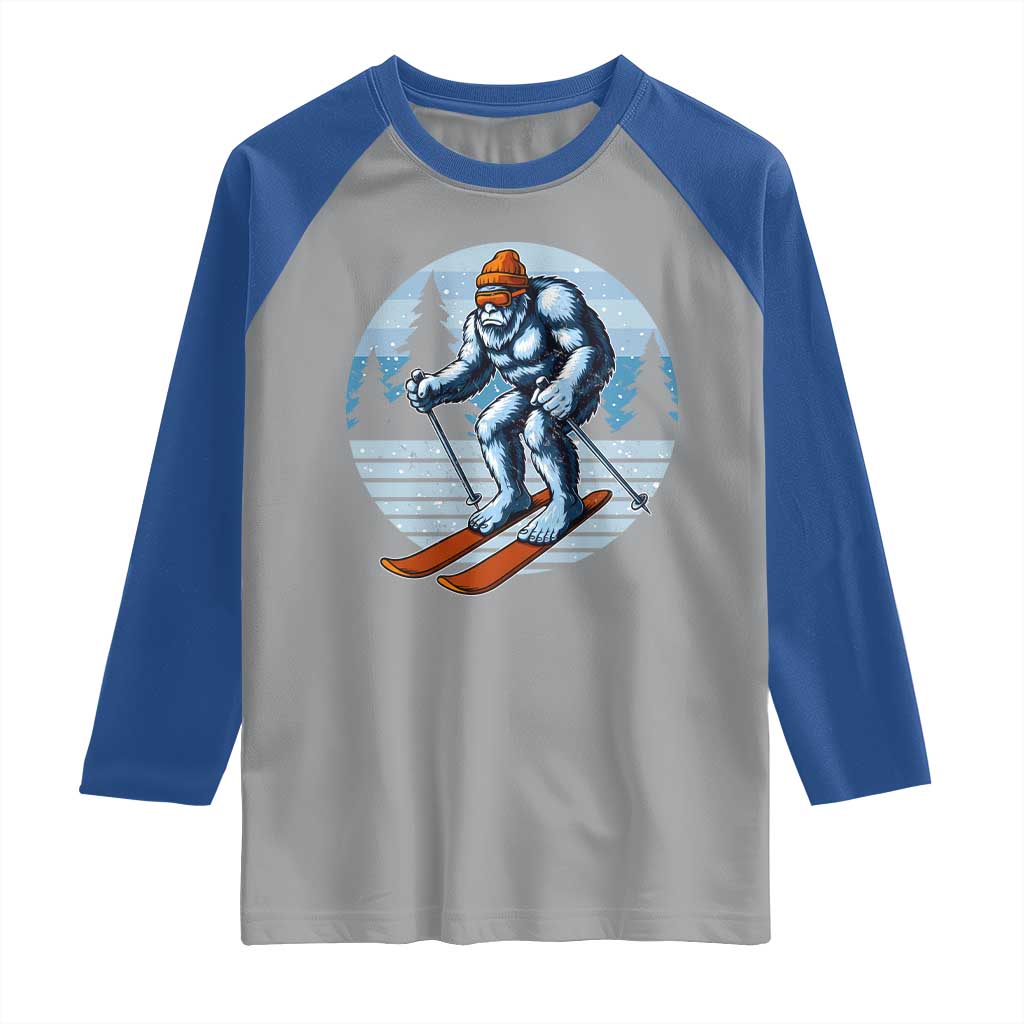 Funny Skiing Bigfoot Ski Winter Sport Yeti Snowboarder Skier Raglan Shirt - Wonder Print Shop