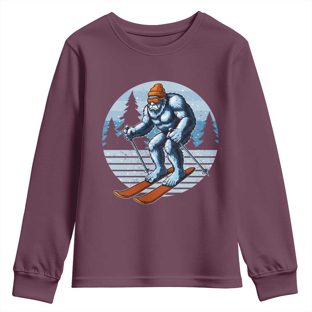 Funny Skiing Bigfoot Ski Winter Sport Yeti Snowboarder Skier Youth Sweatshirt - Wonder Print Shop