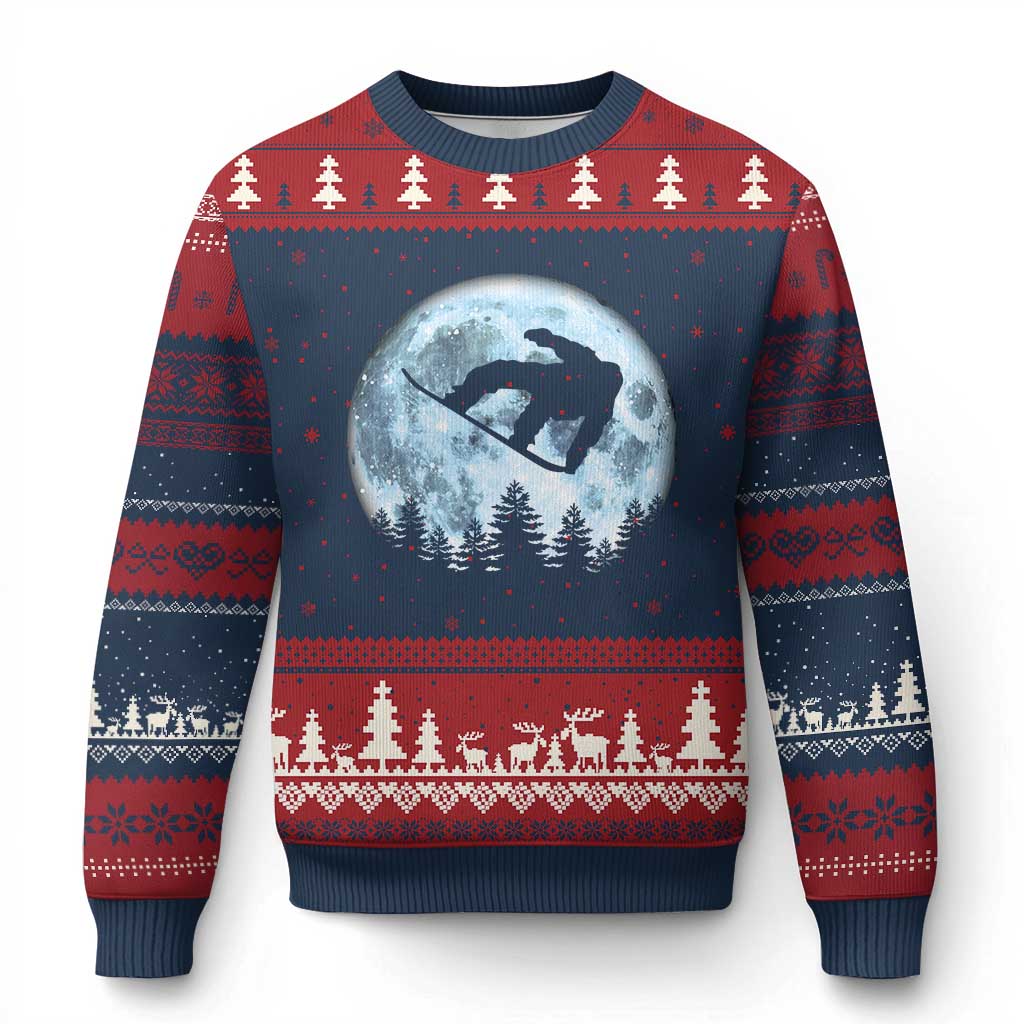 Snowboard Moon Snowboarding Winter Sports Ugly Christmas Sweater - Wonder Print Shop