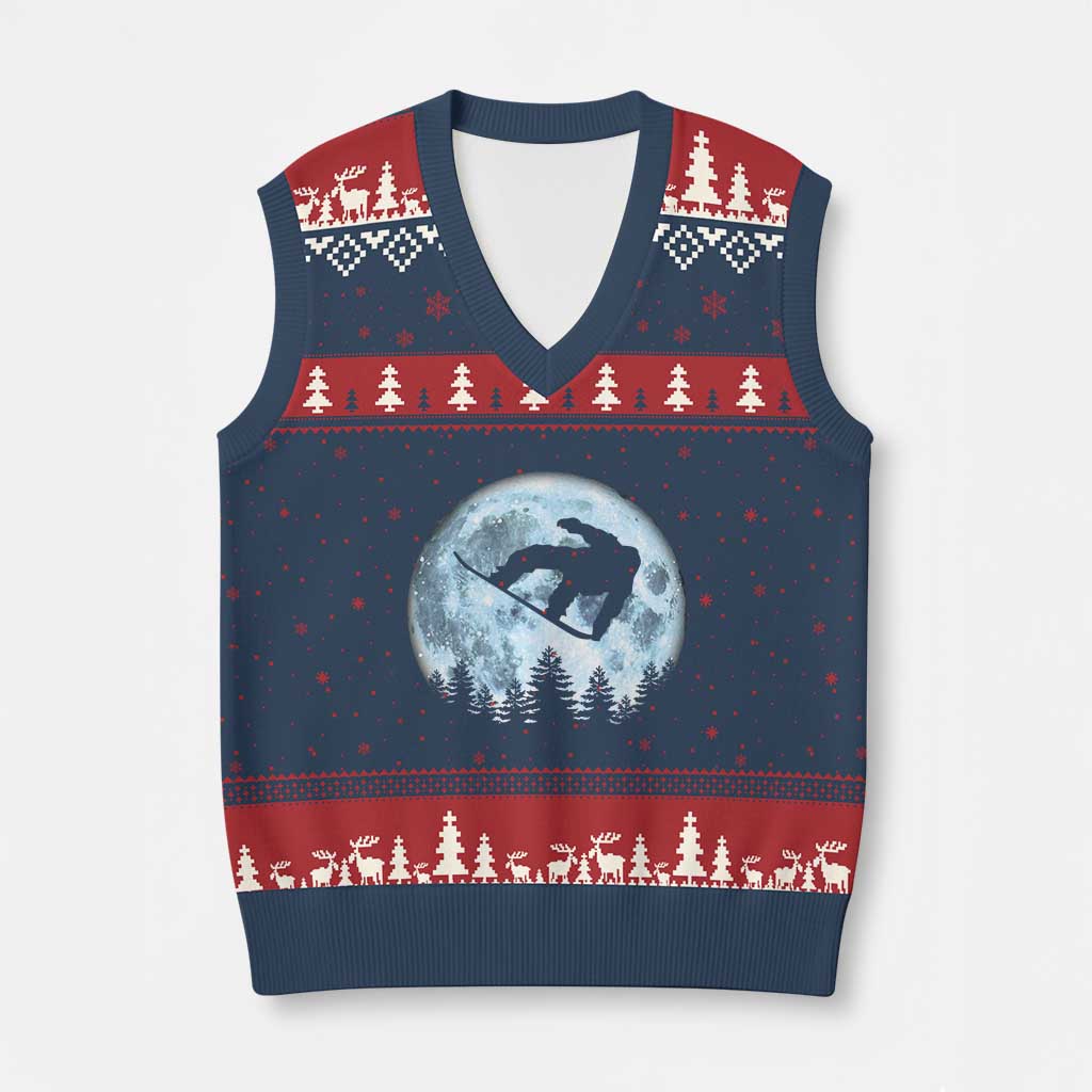 Snowboard Moon Snowboarding Winter Sports V-Neck Knit Sweater Vest - Wonder Print Shop