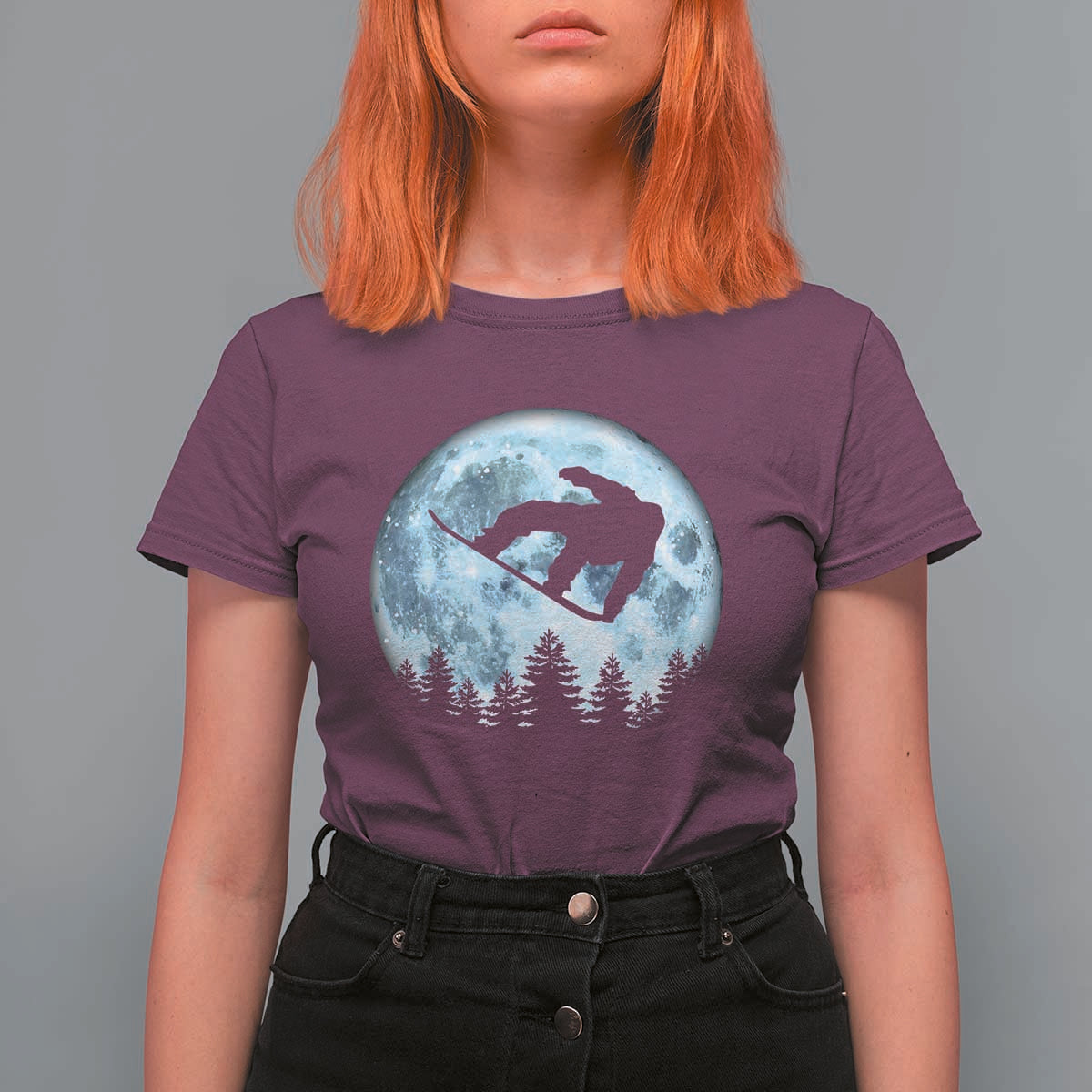 Snowboard Moon Snowboarding Winter Sports T Shirt For Women - Wonder Print Shop