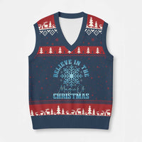 Believe In The Magic Of Xmas V-Neck Knit Sweater Vest Xmas Snowflake - Wonder Print Shop
