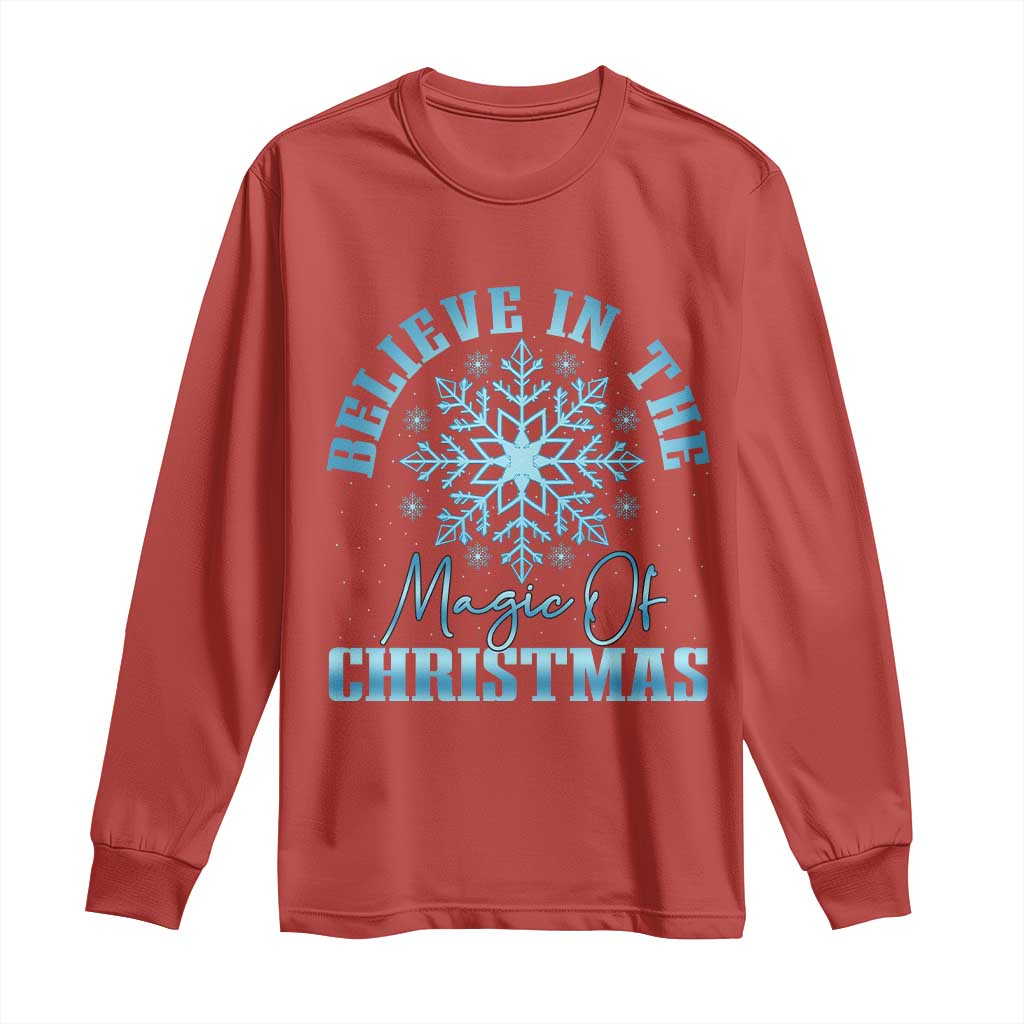 Believe In The Magic Of Christmas Long Sleeve Shirt Xmas Snowflake - Wonder Print Shop