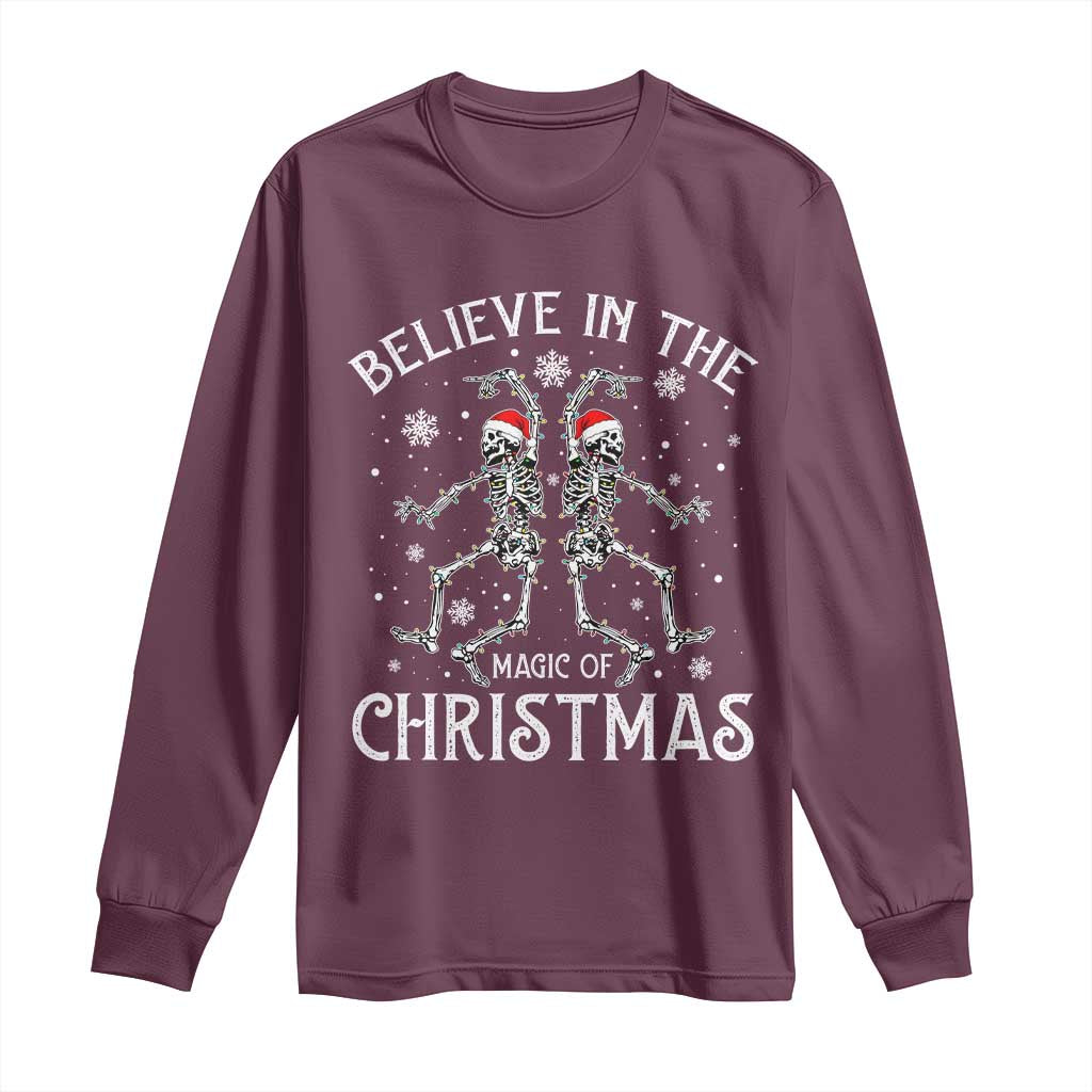 Funny Believe In The Magic Of Christmas Long Sleeve Shirt Xmas Skeleton - Wonder Print Shop