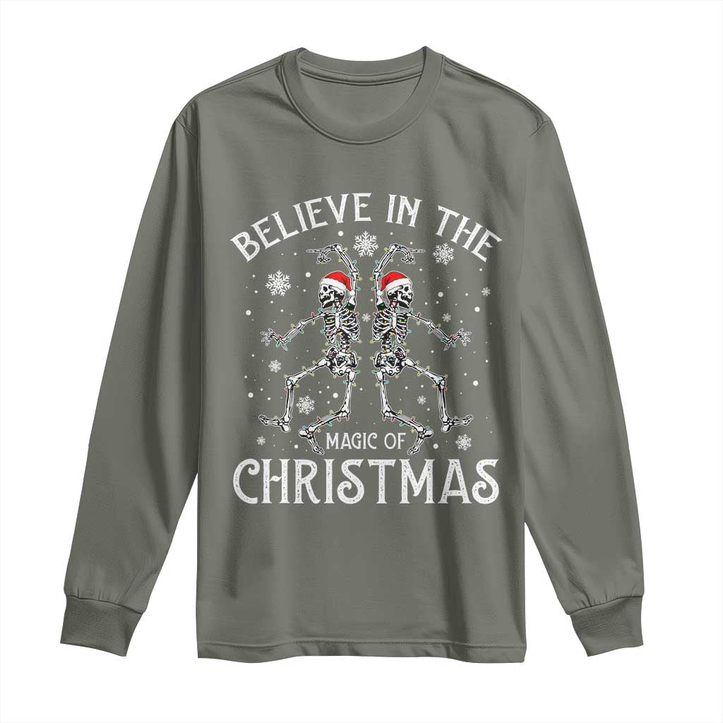 Funny Believe In The Magic Of Christmas Long Sleeve Shirt Xmas Skeleton - Wonder Print Shop