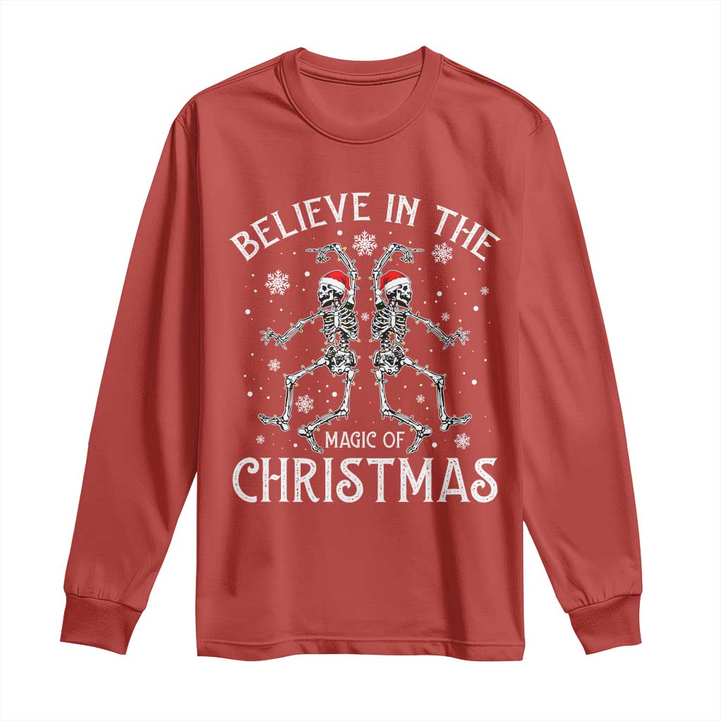 Funny Believe In The Magic Of Christmas Long Sleeve Shirt Xmas Skeleton - Wonder Print Shop