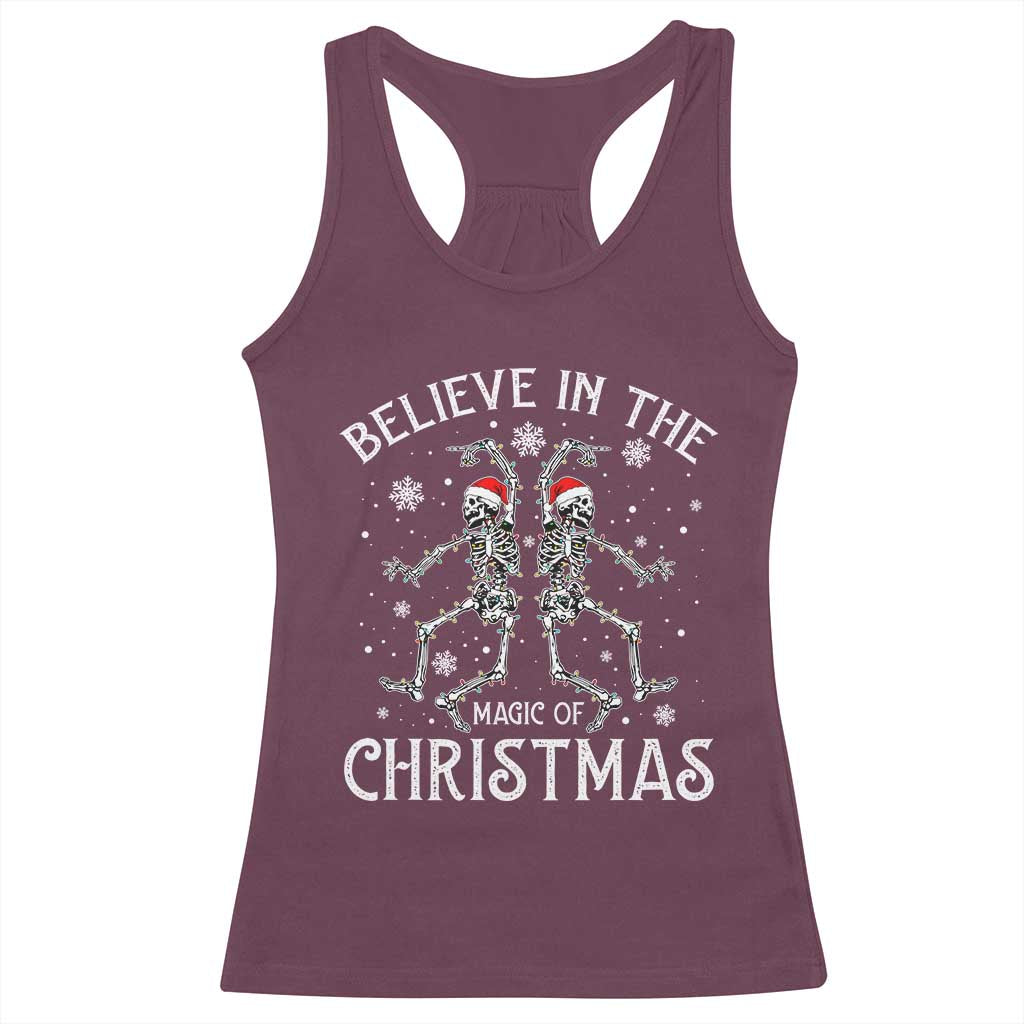 Funny Believe In The Magic Of Christmas Racerback Tank Top Xmas Skeleton - Wonder Print Shop