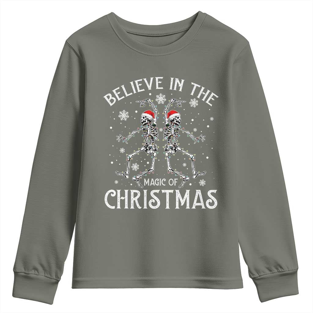 Funny Believe In The Magic Of Christmas Youth Sweatshirt Xmas Skeleton - Wonder Print Shop