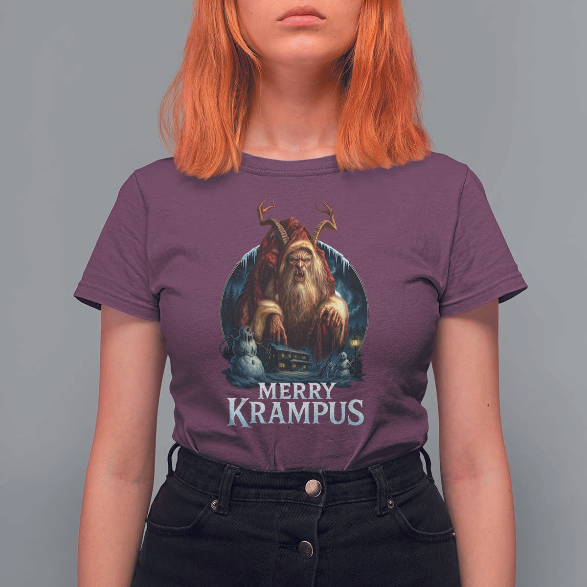Christmas Krampus T Shirt For Women Merry Krampus Pagan Yule Nordic Xmas - Wonder Print Shop