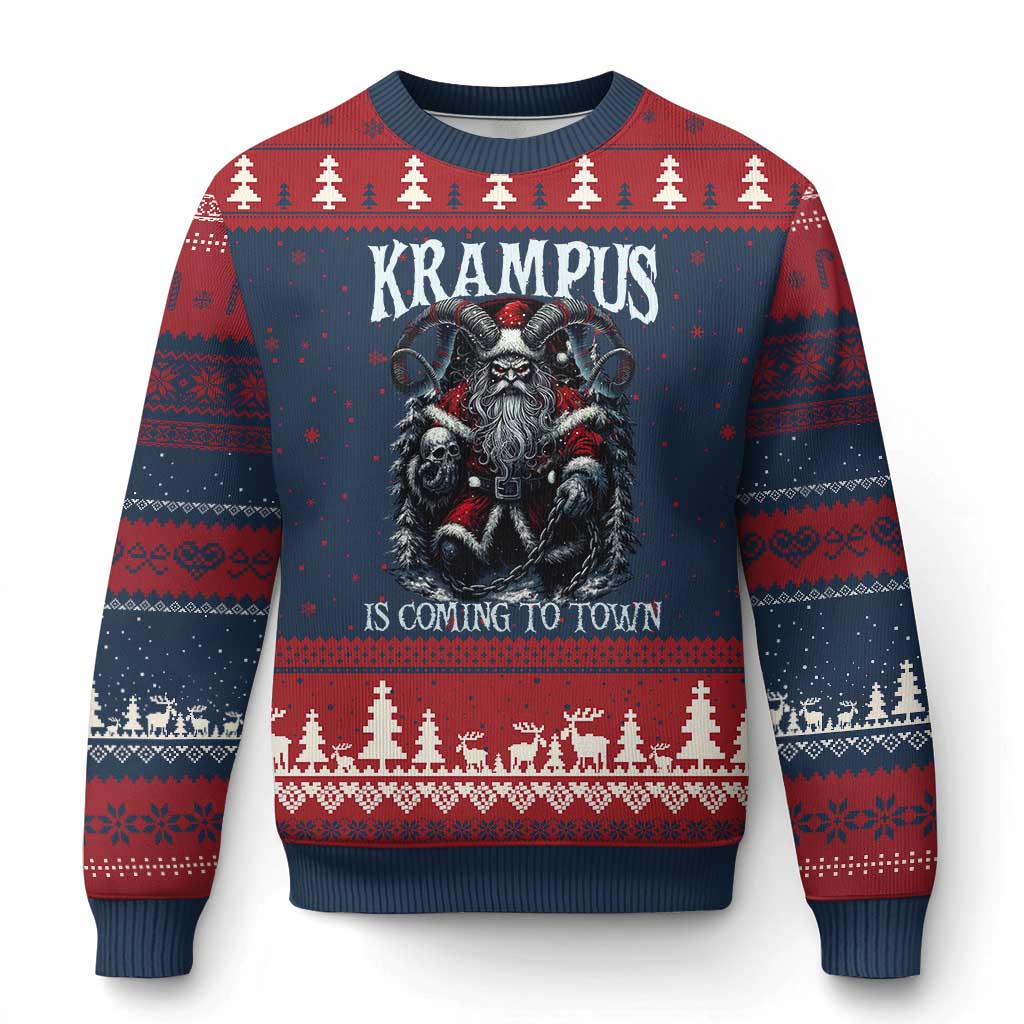 Nordic Xmas Krampus Ugly Christmas Sweater Krampus Is Coming To Town Horror Holiday Xmas - Wonder Print Shop