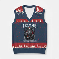 Nordic Xmas Krampus V-Neck Knit Sweater Vest Krampus Is Coming To Town Horror Holiday Xmas - Wonder Print Shop