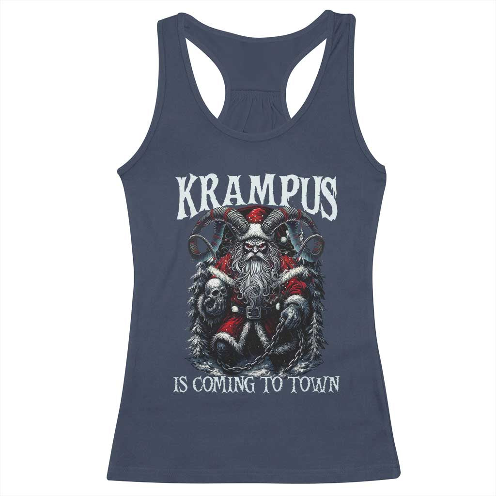 Nordic Christmas Krampus Racerback Tank Top Krampus Is Coming To Town Horror Holiday Xmas - Wonder Print Shop