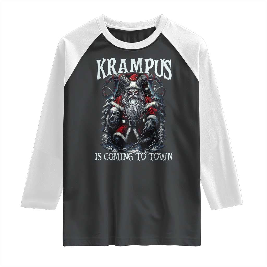 Nordic Christmas Krampus Raglan Shirt Krampus Is Coming To Town Horror Holiday Xmas - Wonder Print Shop