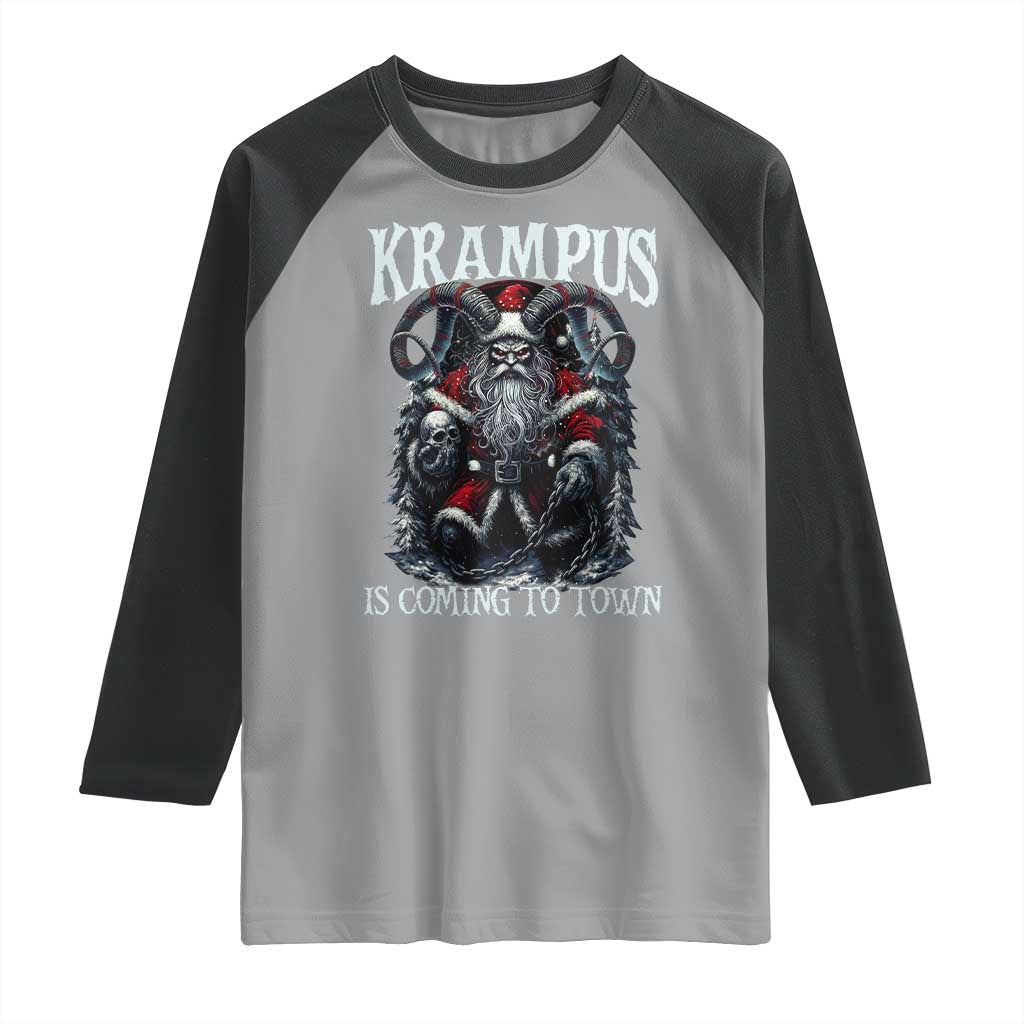 Nordic Christmas Krampus Raglan Shirt Krampus Is Coming To Town Horror Holiday Xmas - Wonder Print Shop