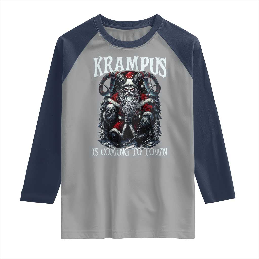 Nordic Christmas Krampus Raglan Shirt Krampus Is Coming To Town Horror Holiday Xmas - Wonder Print Shop
