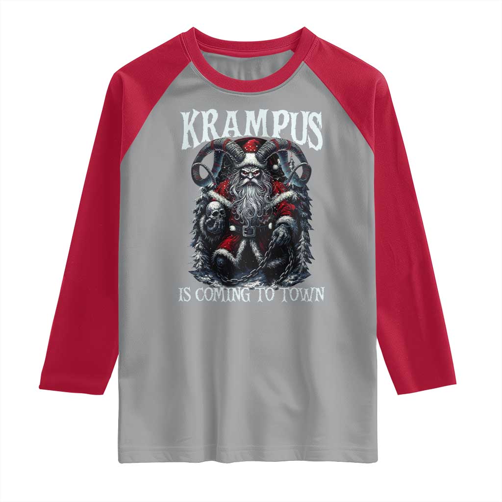 Nordic Christmas Krampus Raglan Shirt Krampus Is Coming To Town Horror Holiday Xmas - Wonder Print Shop
