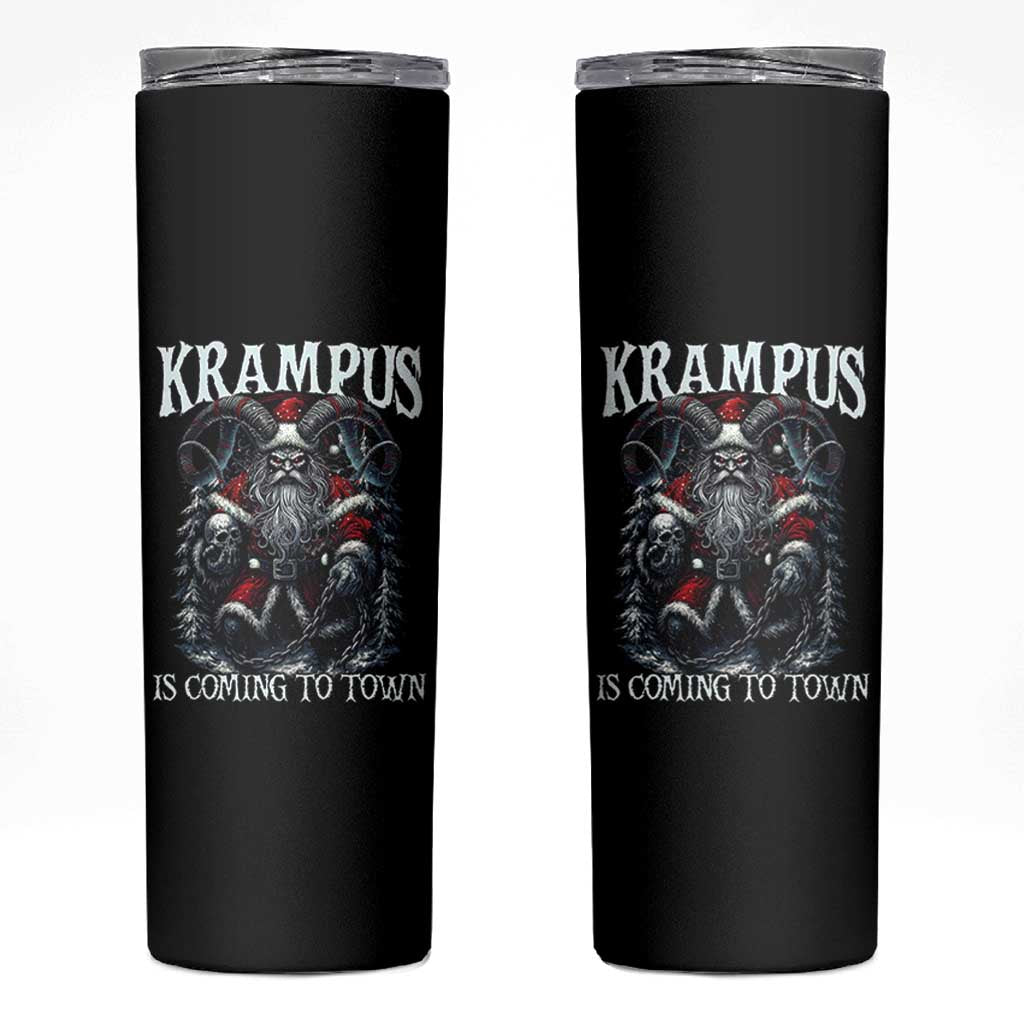 Nordic Christmas Krampus Skinny Tumbler Krampus Is Coming To Town Horror Holiday Xmas - Wonder Print Shop